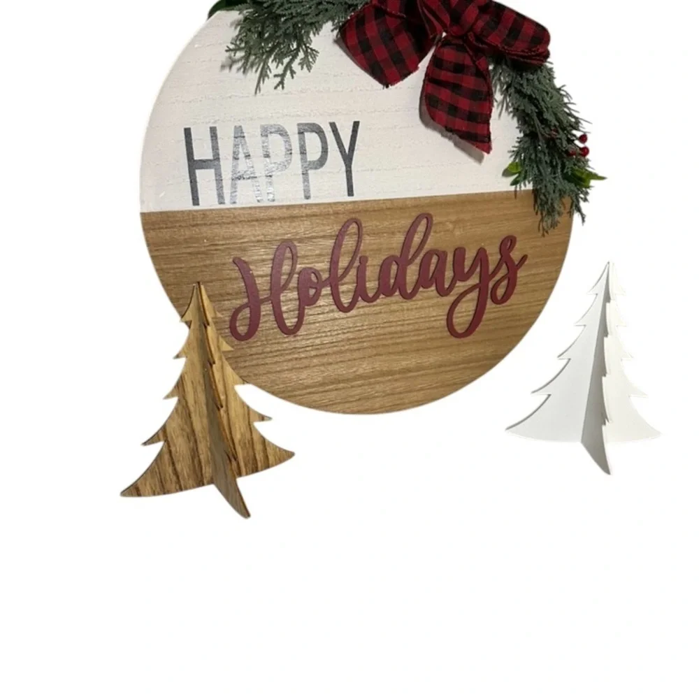 Festive‎ Holiday Wall Decor with Red Plaid Bow